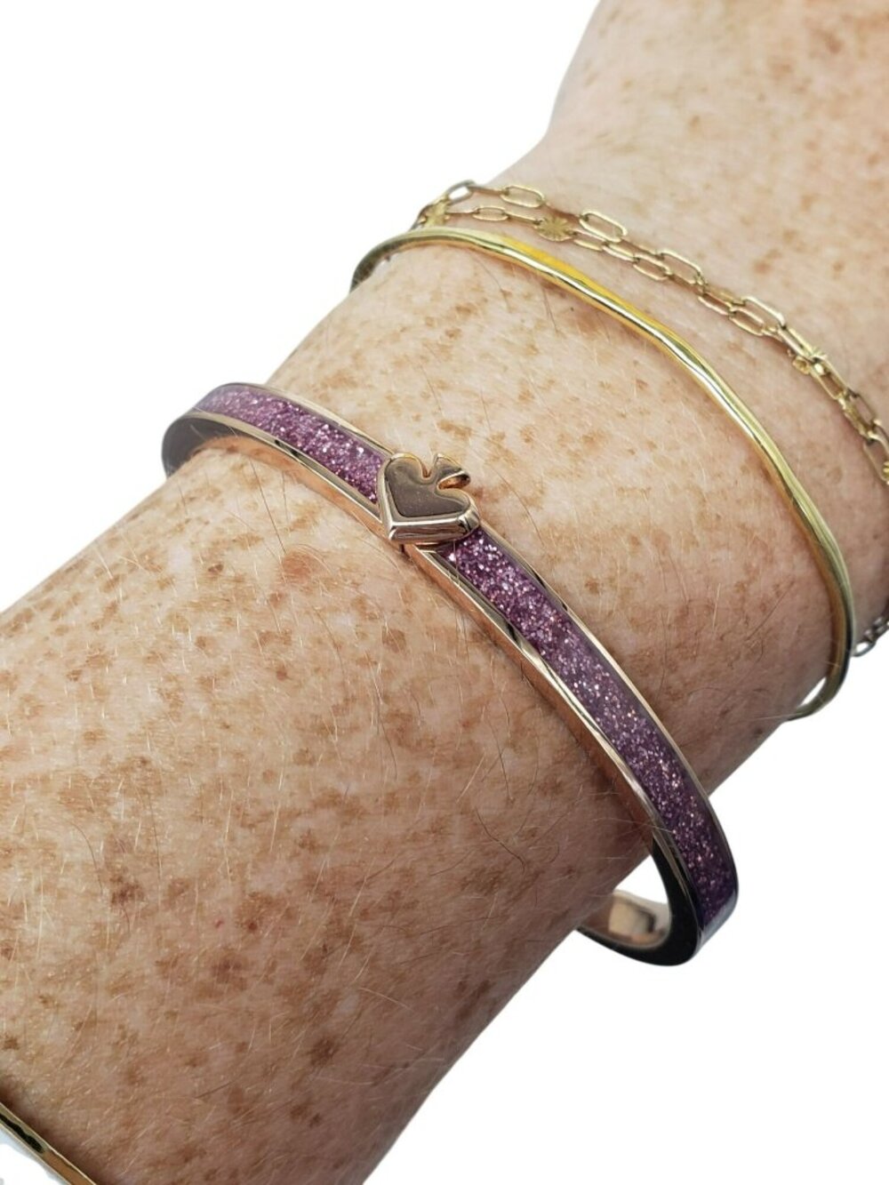 Kate Spade Pink Glitter Gold Tone Hinged Bangle Bracelet - Picture 3 of 10